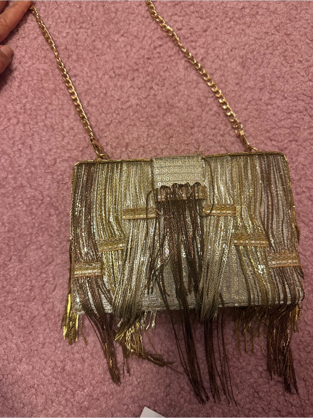 Gold Fringe Evening Crossbody Bag - AZA